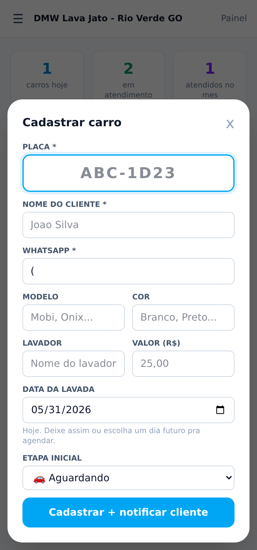 Cadastro em segundos